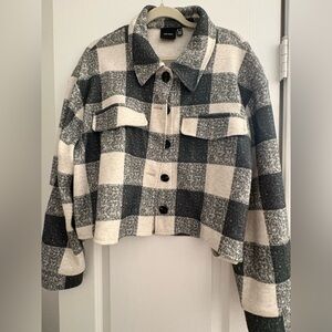 Cropped Olive and Cream plaid Women's Jacket